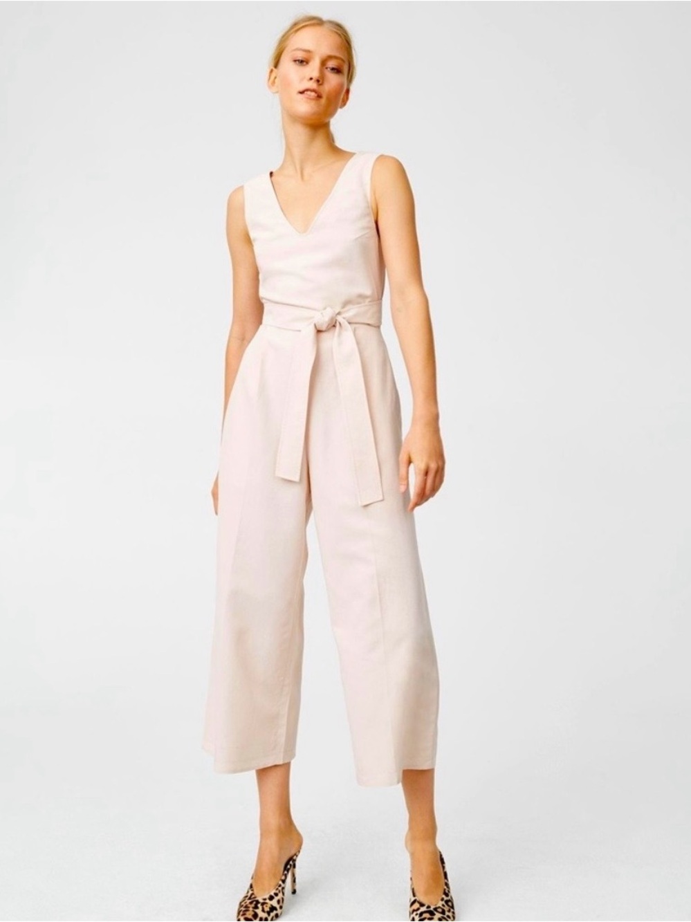 Club Monaco Sleeveless V-Neck Wide-Leg Jumpsuit in Light Blush